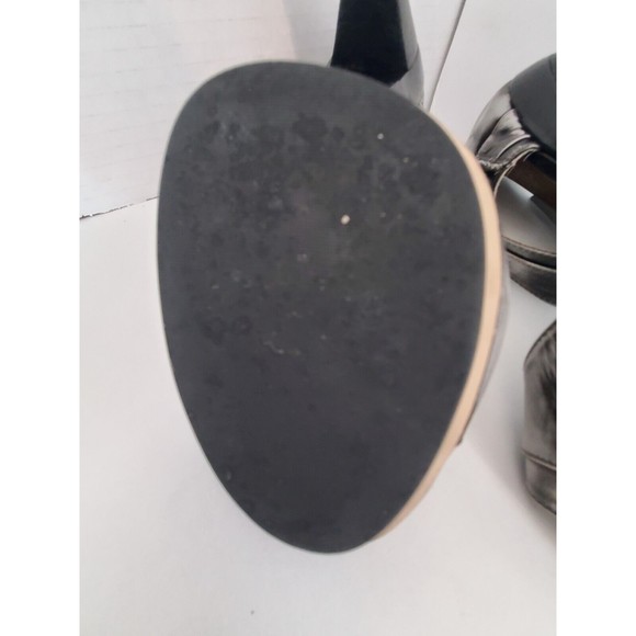 Max Studio Leather Ankle Strap Heels Gray Distressed Denim look Peekaboo toe 6.5 - Picture 8 of 10